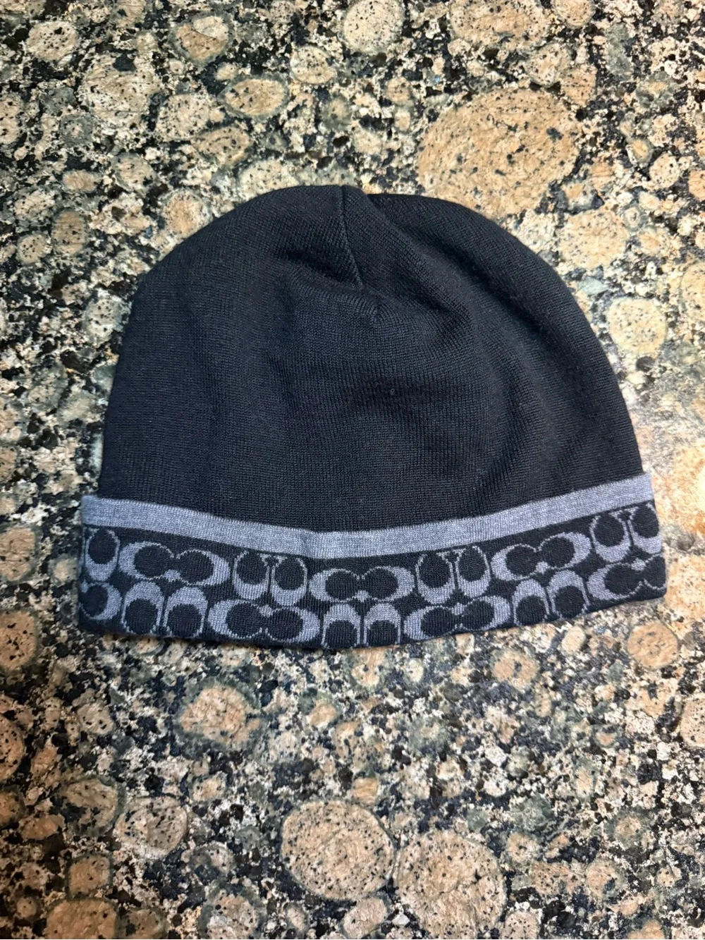 Coach Black & Gray Logo Knit Beanie and Scarf Set